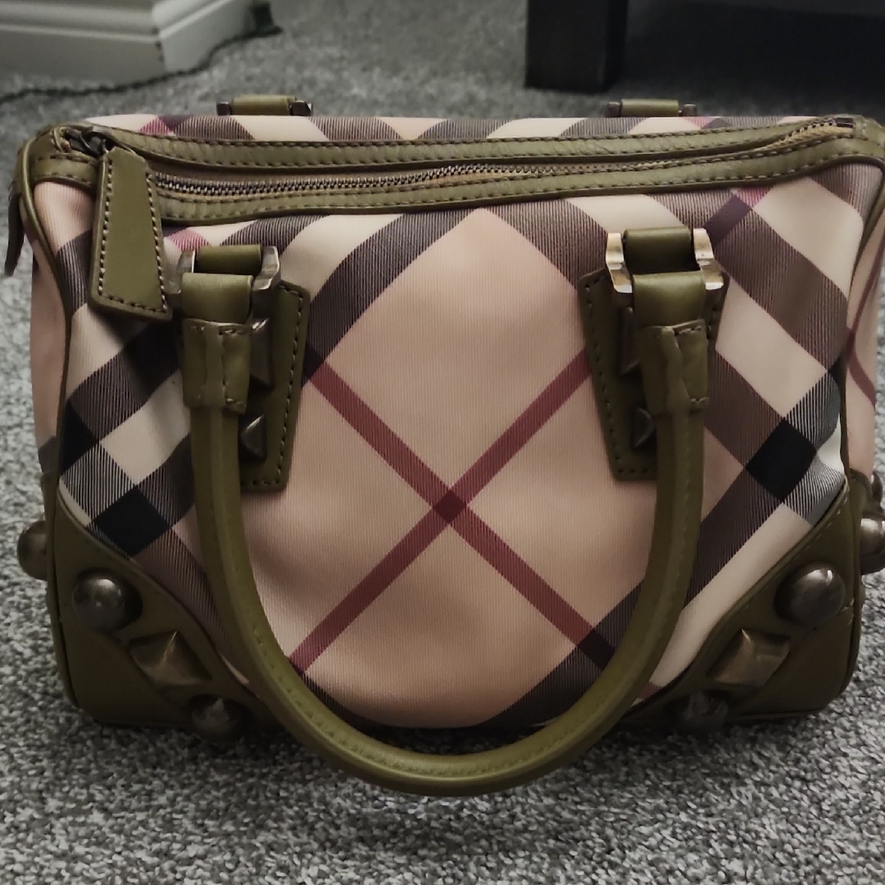 Authentic BURBERRY Plaid Handbag with Olive Accents